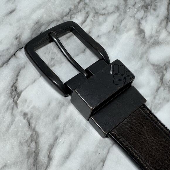 Columbia Black Brown Belt Mens Size 40 Dark Tone Metal Hardware - Picture 2 of 14